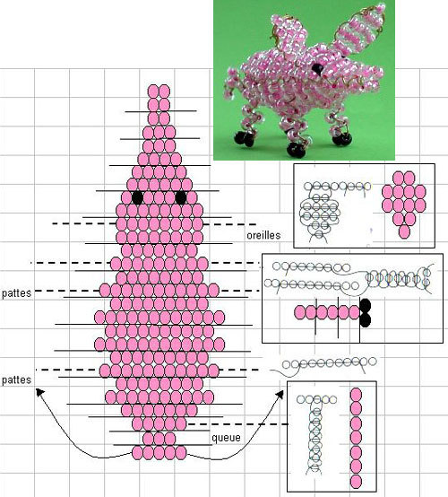 Схема из бисера объемные животные из бисера