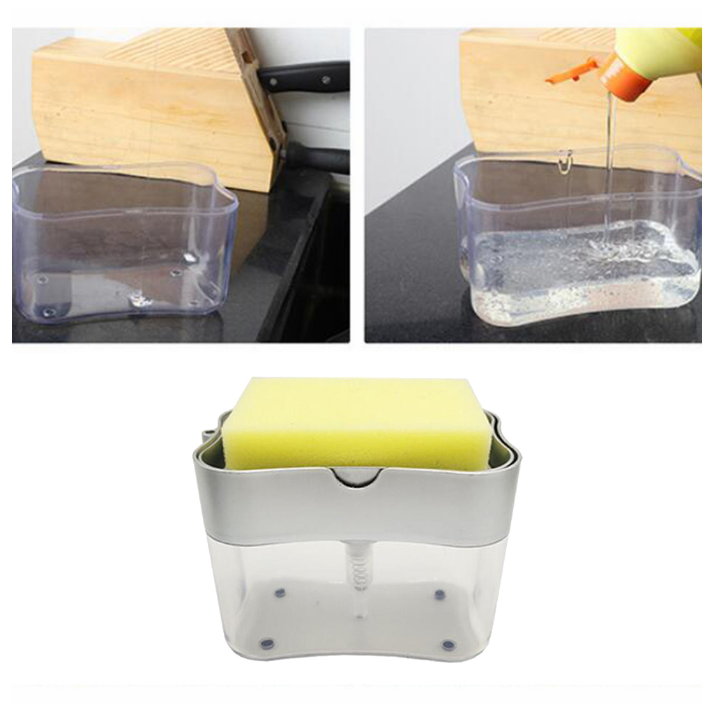 Compact Sink Dishwashing Soap Dispenser with Sponge Holder Handy Soap Box Durable