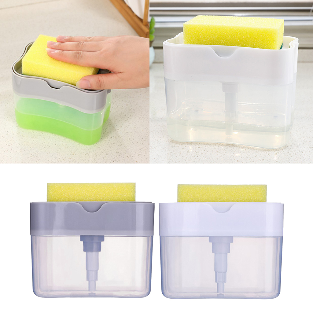 Kitchen Dishwashing Soap Pump Dispenser And Sponge Holder Handy Soap Box for Space Saving