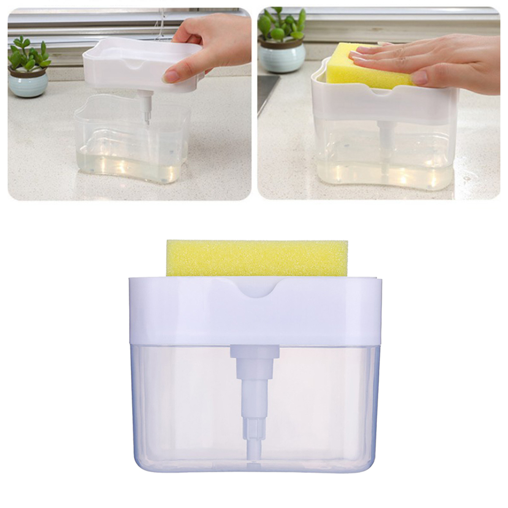 Kitchen Dishwashing Soap Pump Dispenser And Sponge Holder Handy Soap Box for Space Saving
