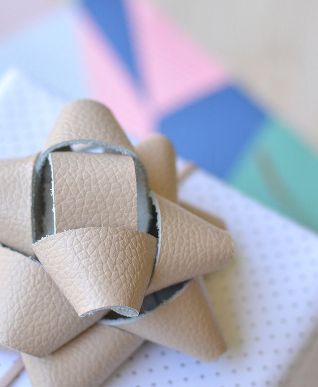 Leather gift wrap bow