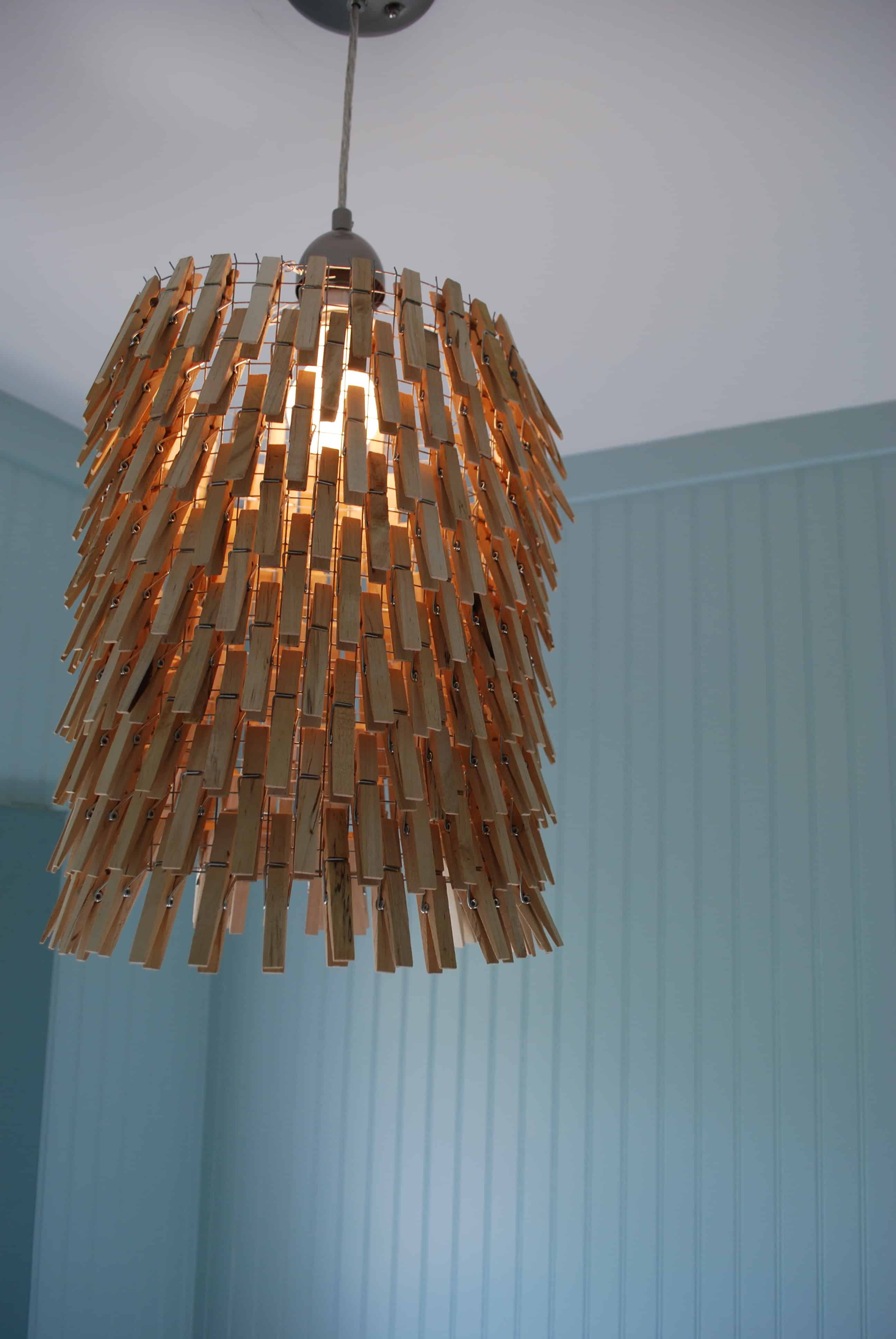 Wooden clothespin laundry room lamp shade