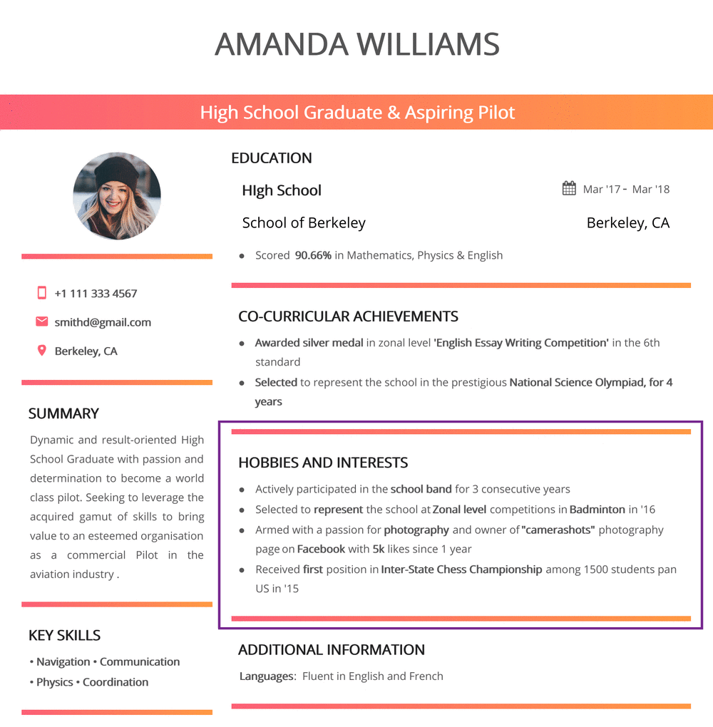 hobbiesresume