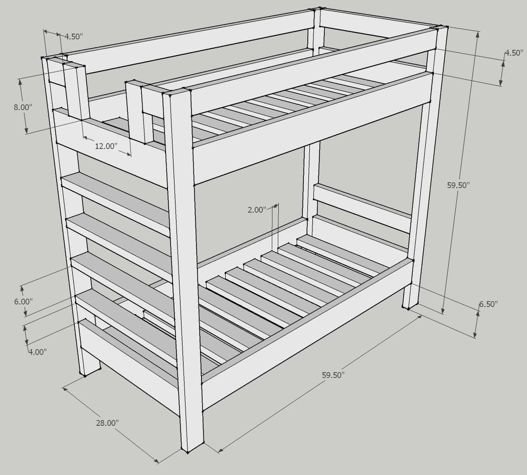 Детальный чертеж двухъярусной кровати
