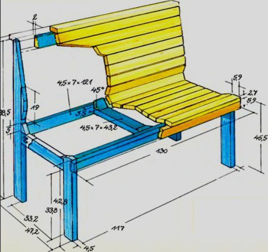 Чертеж лавки со спинкой