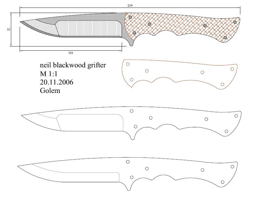 Ножик из дерева чертеж