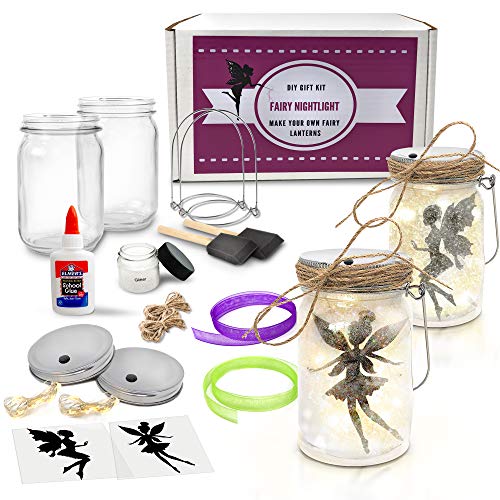 Fairy Nightlight Lantern Craft Kit (2 Pack) - DIY Make Your Own Fairy Lantern Jar - Craft Project for Kids - Great Gift (Fairy Lantern 2 Pack) …