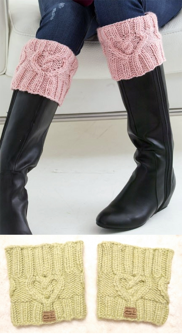 Free Knitting Pattern for Cabled Heart Boot Cuff