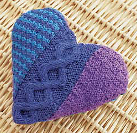 Free Knitting Pattern for Cables and Checks Heart Pillow