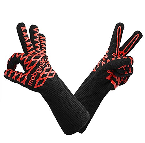 LauKingdom BBQ Grill Mitts, Best Grilling Gloves Versatile Heat Resistant Gloves for Cooking, Non-Slip for Barbecue, Baking, Welding, Cutting/Wrist Pr
