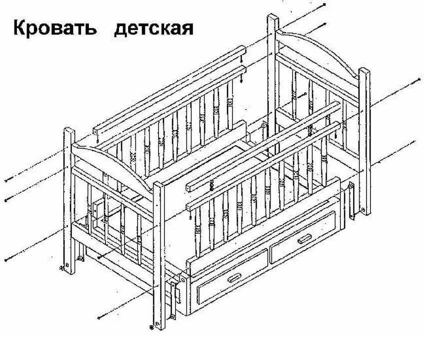 Чертеж самодельной детской кроватки