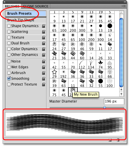 The Brushes panel in Photoshop. 