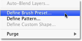 The Define Brush Preset option in Photoshop.