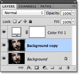 A copy of the Background layer appears above the original in the Layers panel.