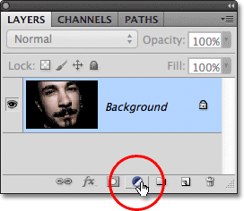 The New Fill or Adjustment Layer icon in the Layers panel in Photoshop.