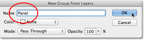 The New Group from Layers dialog box in Photoshop.