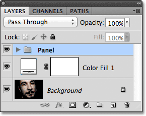 A new layer group named Panel appears in the Layers panel in Photoshop.
