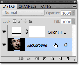 Selecting the Background layer in the Layers panel.