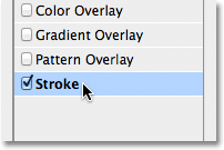 Selecting Stroke from the list of styles in the Layer Style dialog box.