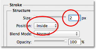 The stroke Size and Position options in the Layer Style dialog box.