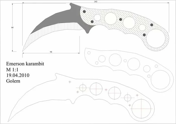 Керамбит нож чертеж с размерами