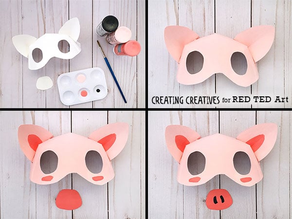 Free Paper Plate Pig Mask Template. How to make a 3D Pig Mask from Paper plates for preschool. #paperplates #pigs #yearofthepig #preschool #templates #masks