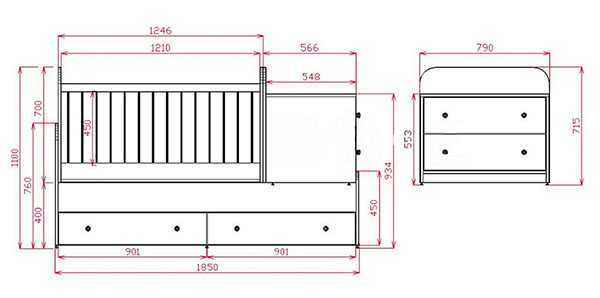 Чертеж детской кровати с размерами из дсп