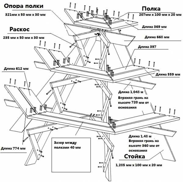 Чертеж этажерки из дерева