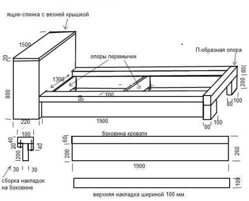 Кровать с ящиками для хранения чертежи