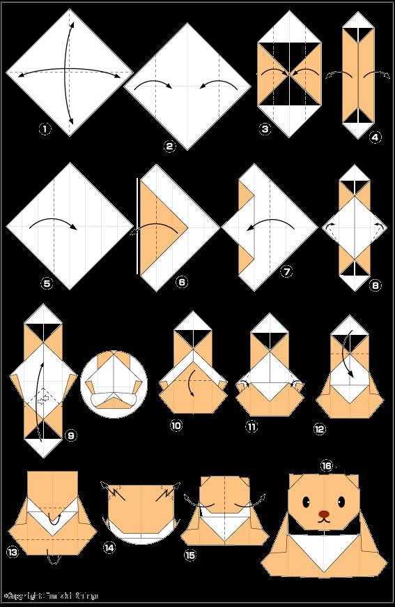 Медведь оригами из бумаги для детей простая схемы