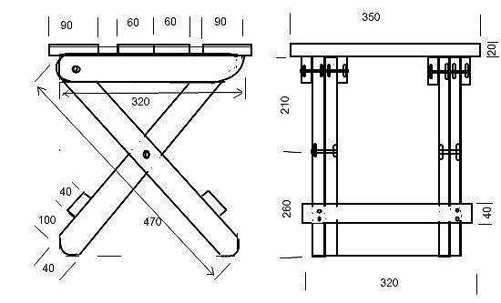 Раскладной стул из дерева схема