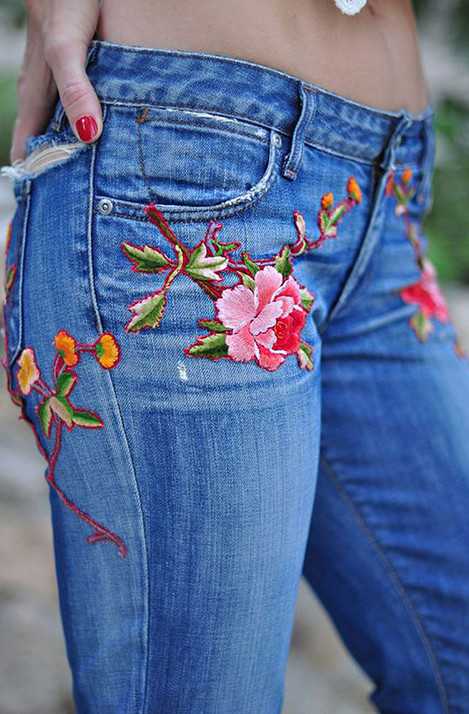 Вышивка на джинсах фото готовых работ